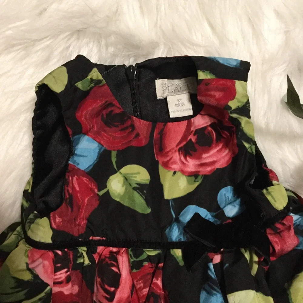 THE CHILDREN’S PLACE sz 12 Months Dress Set Floral Sleeveless Bow Red Black